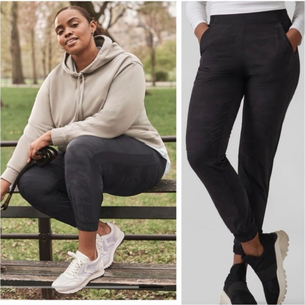 Athleta Brooklyn Lined Camo Jogger Pants Black Gray Plus Size 24 Stretch